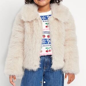 Old Navy Kids Plush Faux Fur Coat - Light Gray